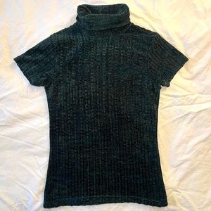 vintage y2k forest green velour roll top turtleneck short sleeve sweater top